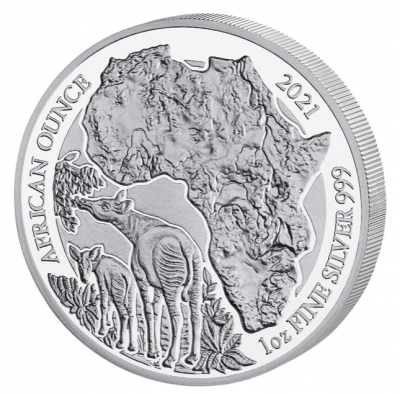 African Ounce Okapi Ruanda 1 Unze Silber Polierte Platte 2021