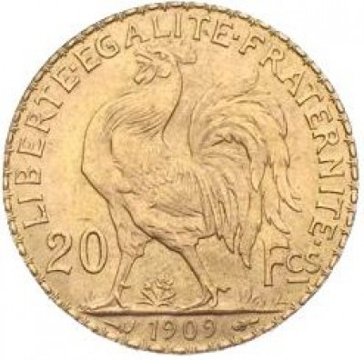 Goldmünze 20 Francs  Marianne/ Hahn
