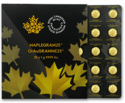 Goldmünzen 25 x 1 Maplegramm