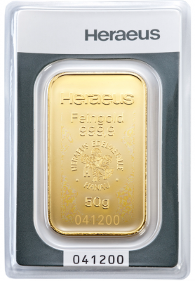 Goldbarren 50 Gramm Feingold LBMA-zertifiziert OVP im Blister